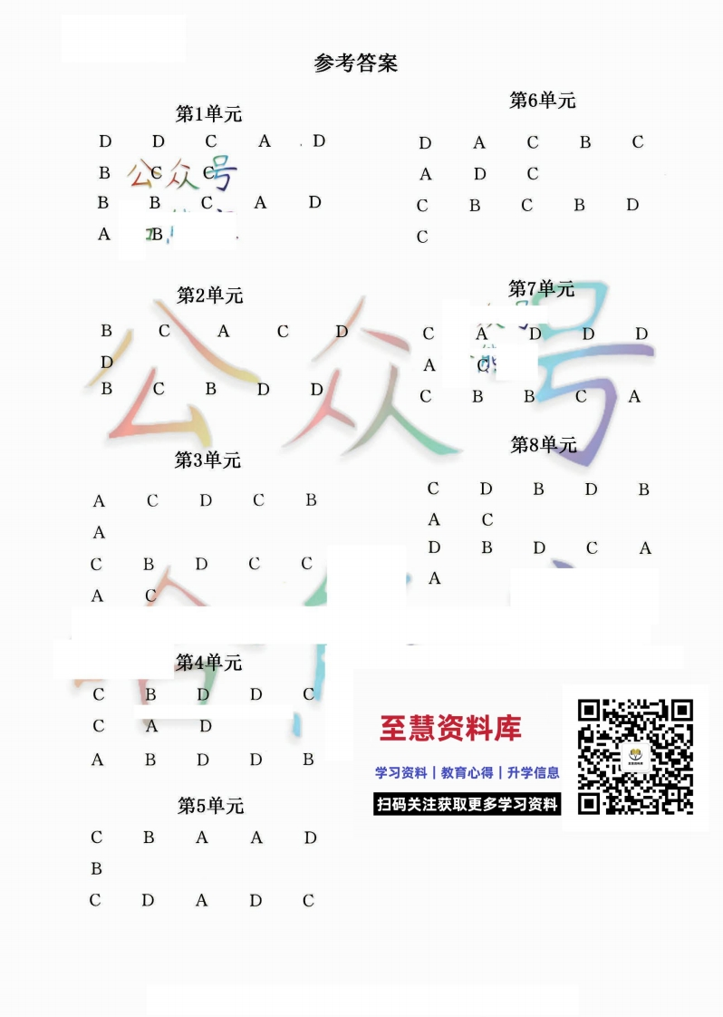 -答案-五年级下册语文1-8单元基础知识考点总复习，选择题专练特训