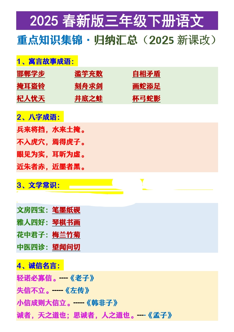 25春新版三年级下册语文-重点知识集锦·归纳汇总