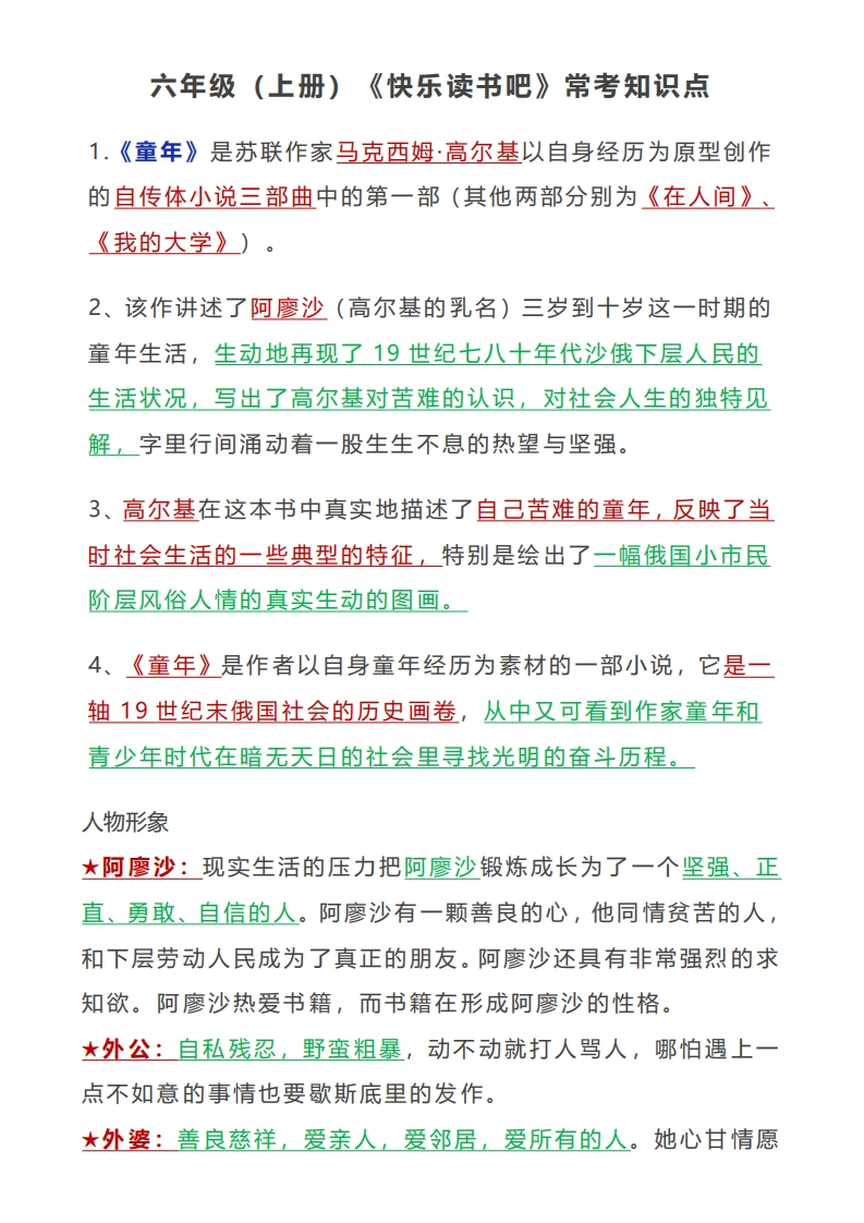 《快乐读书吧》常考知识点6上(1)