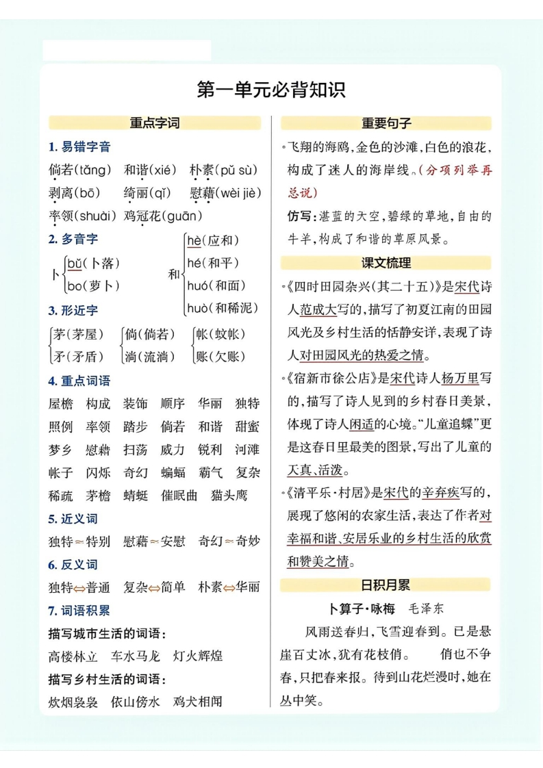五年级下册必背考点知识(1)