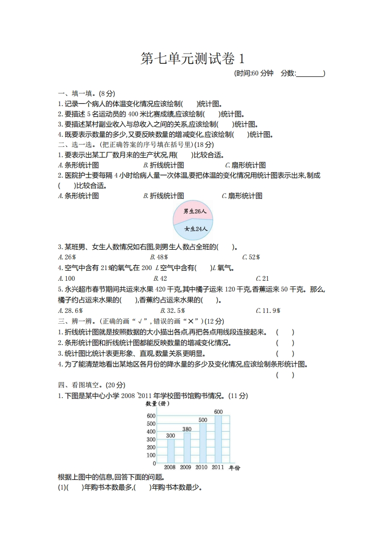 五（下）（54制）青岛版数学第七单元检测.1