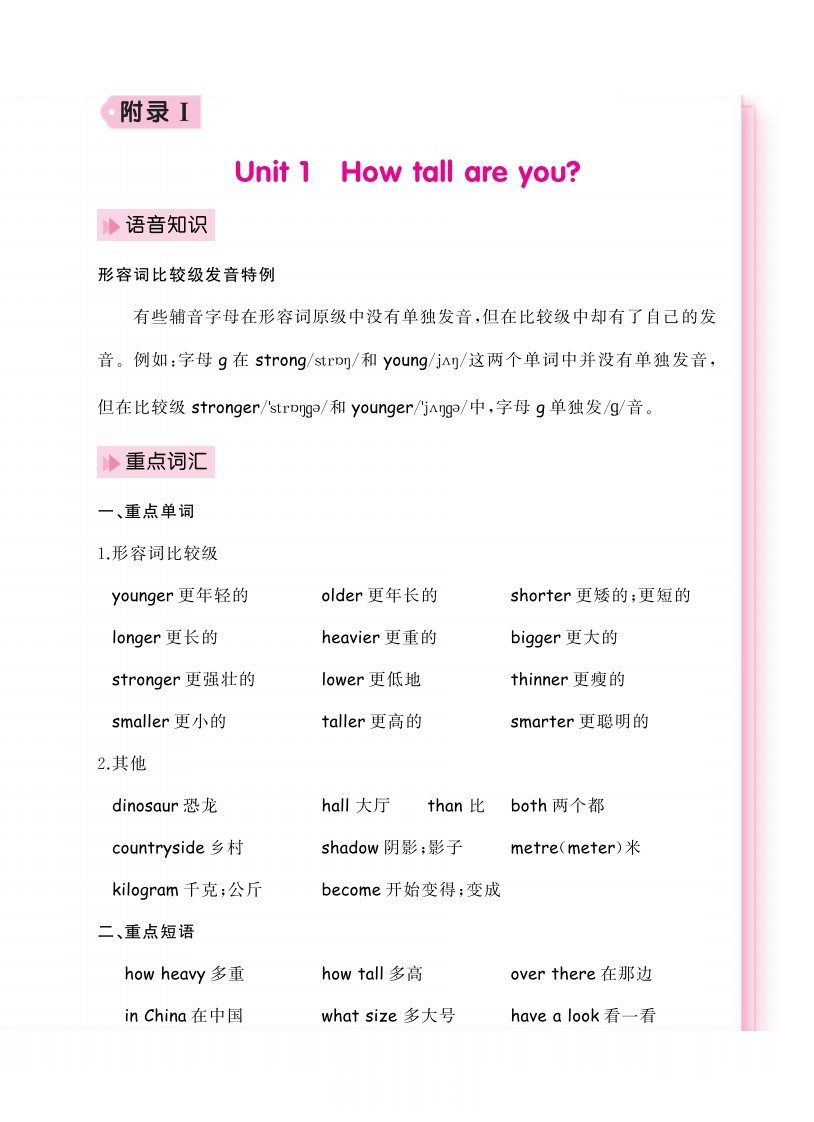 人教PEP英语六年级期末考点知识清单