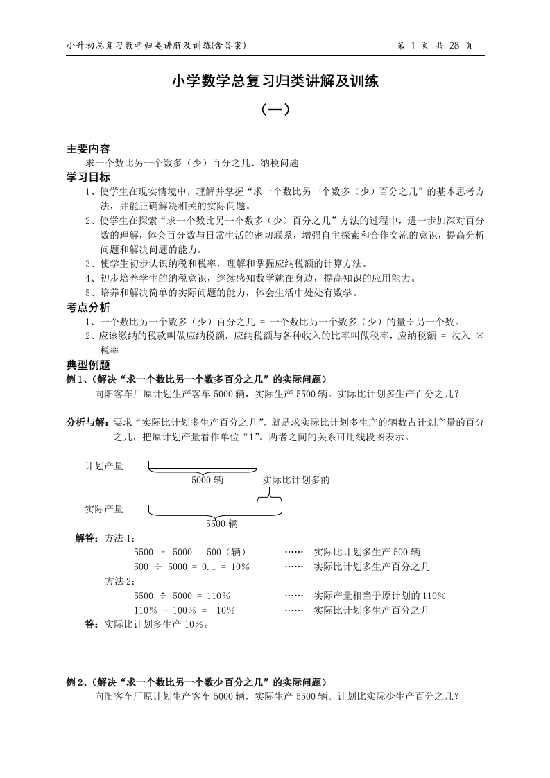 小升初总复习数学归类讲解及训练(上-含答案)